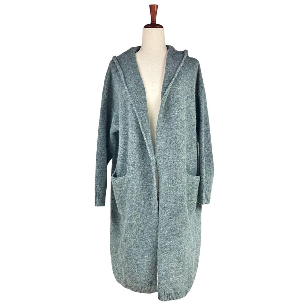UNIQLO Melange Wool Duster Sweater-Coat Hooded Knit Cardigan Coatigan Teal Sz M